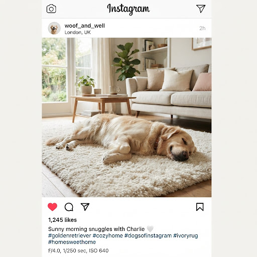 Dog resting on an ivory Haus & Harbour rug